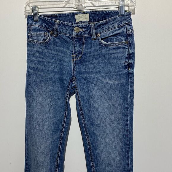 Aeropostale Women's Blue Whiskering Medium Wash Skinny Ankle Jeans Size 0 Long - Picture 1 of 11